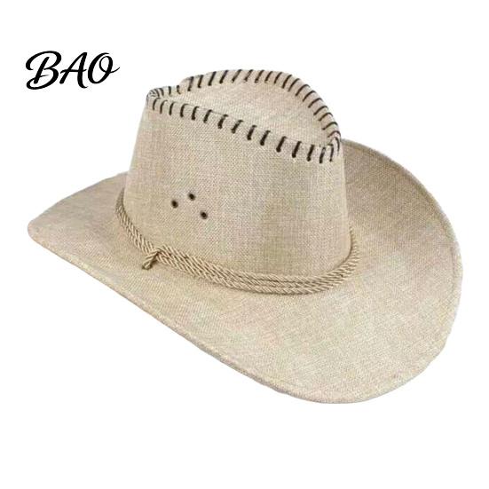 Stiff Brim Gardening Hat Western Cowboy with Windbreak Rope for Men, Wide Linen Sun Foldable Travel Outdoor Travel, Halloween Cosplay Costume,