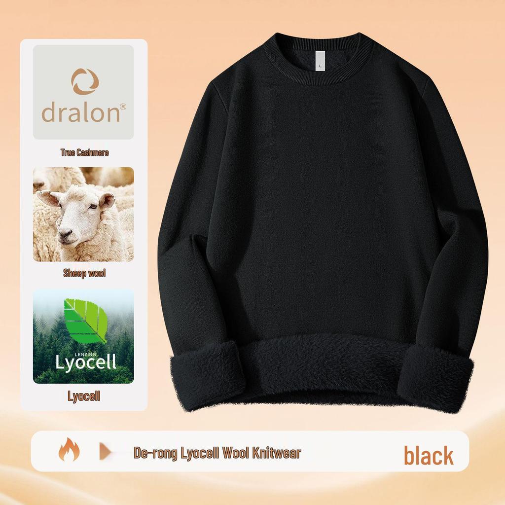 Men's Wool Lyocell Plush Sweater with Fleece Lined Thickened Base Layer - Autumn/Winter Knitwear