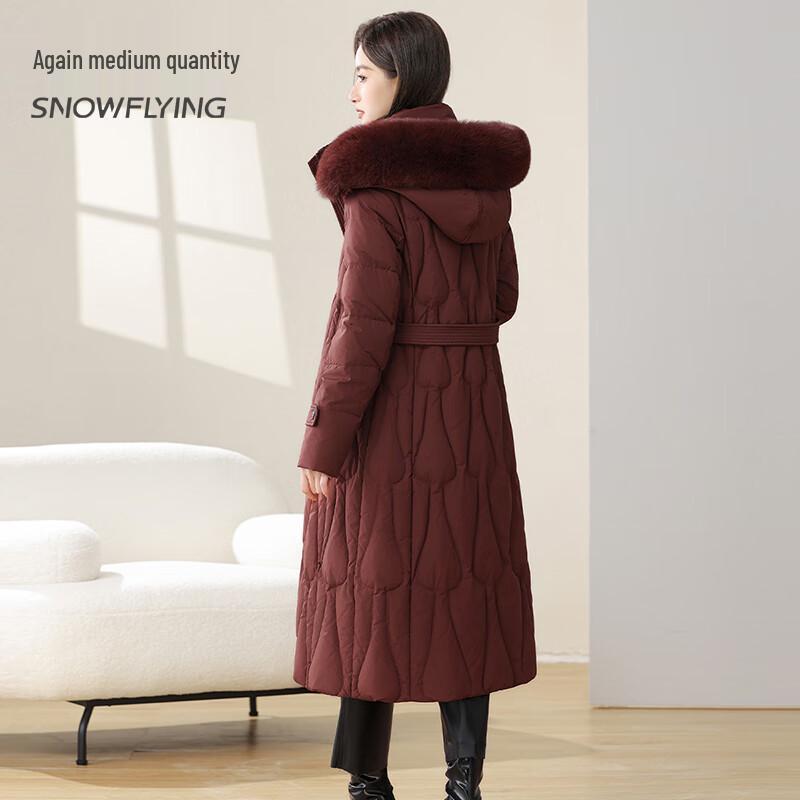 SNOWFLYING Women's Elegant Thick Warm Long Down Jacket with Detachable Fox Fur Hood