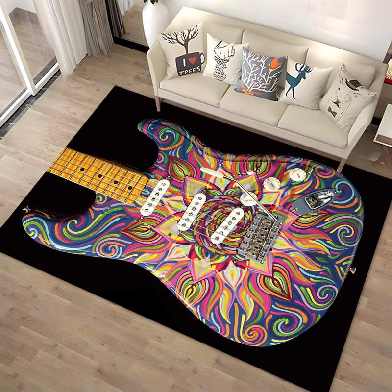 Colorful Psychedelic Guitar Design Non-slip rug suitable for living room and bedroom sofas