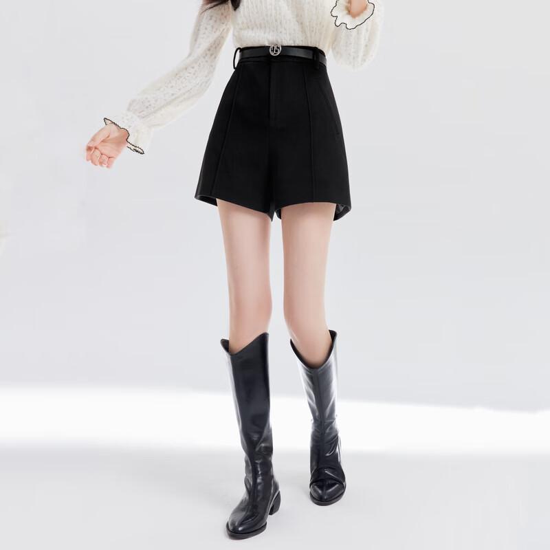 Women's High-Waist A-line Wide-Leg Woolen Shorts