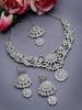 Magnetic Rhodium Plated Silver AD White Stone Collar Bone Necklace Set With Earring And Maangtika | Jewellery Set