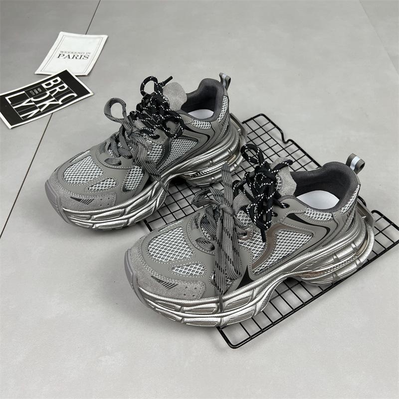 Leather double shoelaces dad shoes women's autumn new mesh breathable lightweight versatile platform casual sports shoes