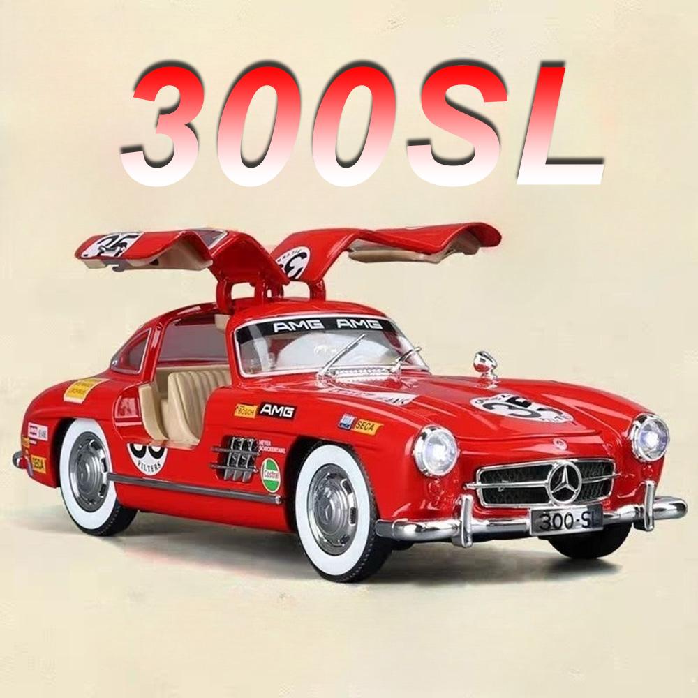 1/24 Scale BENZ 300SL Toys Cars Alloy Diecast Model 4 Doors Opened Front Wheel Steering Sound Light Vehices for Children's Gift