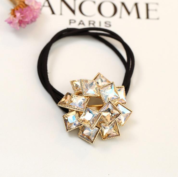 Korean Fashion Rhinestone Elastic Hair Rubber Bands For Girls Tie Hair Ring Rope Scrunchie Office Accessories Ponytail Headdress