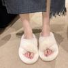 Mao Mao slippers women's autumn and winter large size outer wear flat bottom warm thick bottom cross home slippers