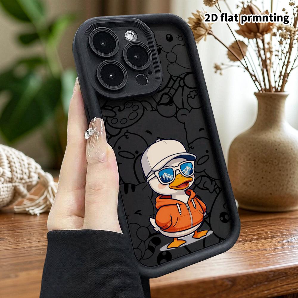 Phone Case: 2D flat design, suitable for iPhone 18, 17, 16, 15, 14, 13 Pro protective cases, trendy cool hoodie little duck, perfect Christmas and Hal