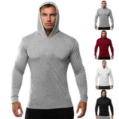 Men's Muscle Men Solid Color Blank Hooded Slim Bodybuilding Fitness Sports Long Sleeve Tops