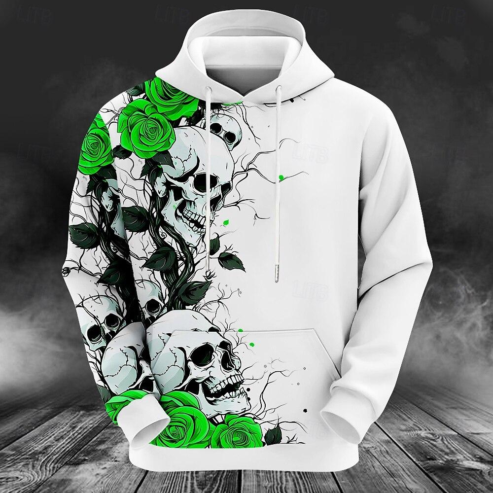 Sudadera vintage para hombre con estampado gráfico de calavera 3D, sudadera informal con capucha, ropa de gran tamaño para otoño y primavera, jerséis de manga larga estilo Harajuku