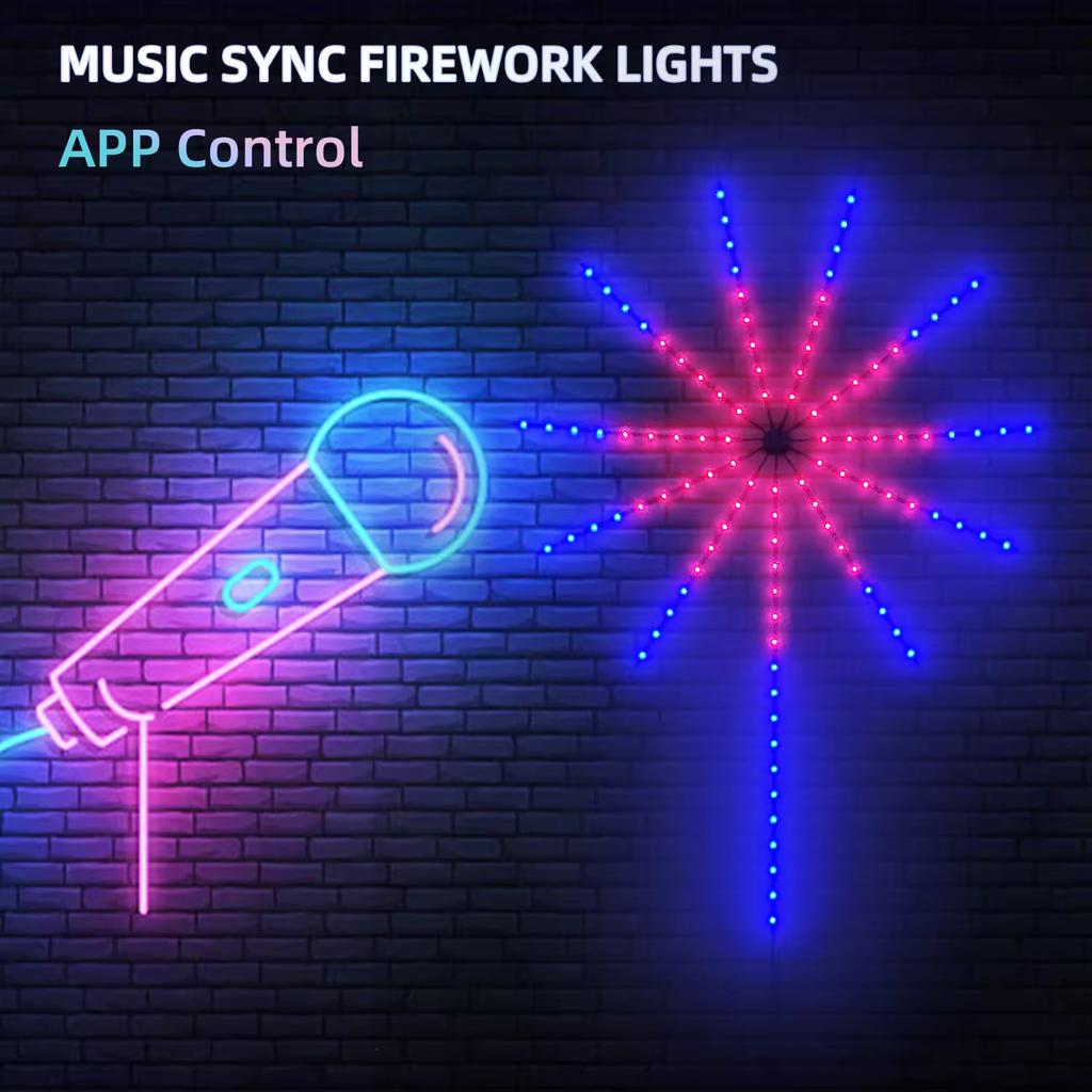 Firework LED Light Smart RGBIC Dream Color Changing Holiday Lamp Bluetooth APP Light for ESports Room Home Party Bar Christmas