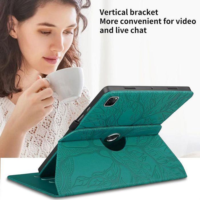 Coque pour iPad Pro 11 Pouces (2022/2021/2020/2018) Protection Rotative Motif Arbre Synthécuir Vert