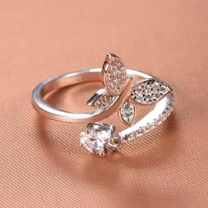 New Novel Butterfly Opening Ring Female Dainty Delicate Finger Jewelry with Bright Zirconia Graceful Everyday Accessories