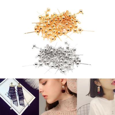 100 Pieces Copper- Ball Loop Earring Ear Post Stud Findings Accessories Gold/