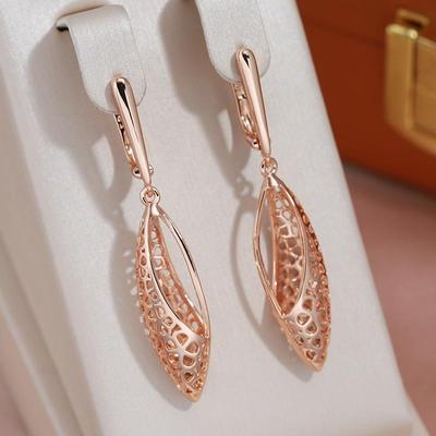Mesh Hollow Oval Gold Color Pendant Earrings for Women Vintage Bridal Ethnic Jewelry