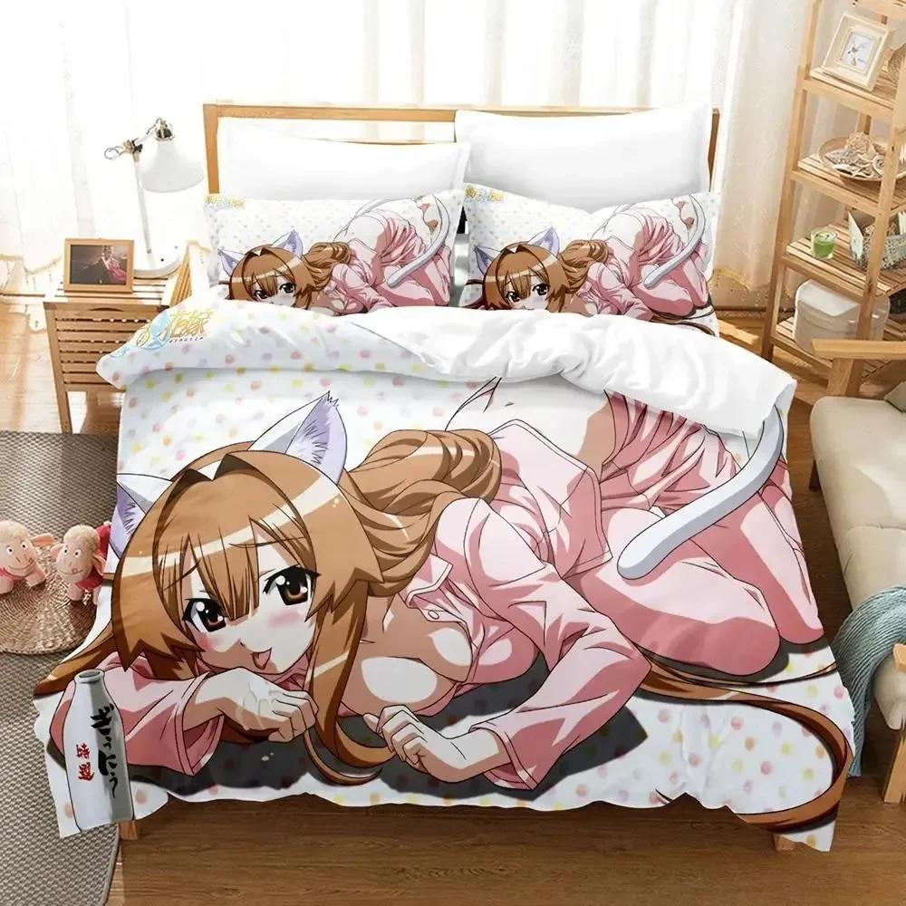 3D Anime Kawai Young Girls Kanokon Beding Set Printed Bed Linen Set With Pilowcase Soft Duvet Cover Soft Single Double Quen Super King-Sized Dimension