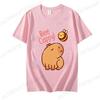 Cute Capybara Loves Bubble Tea Print Women Kids T-Shirt Summer Children's Short-sleeved Casual Pink Tops Adults Boys Girls Gifts