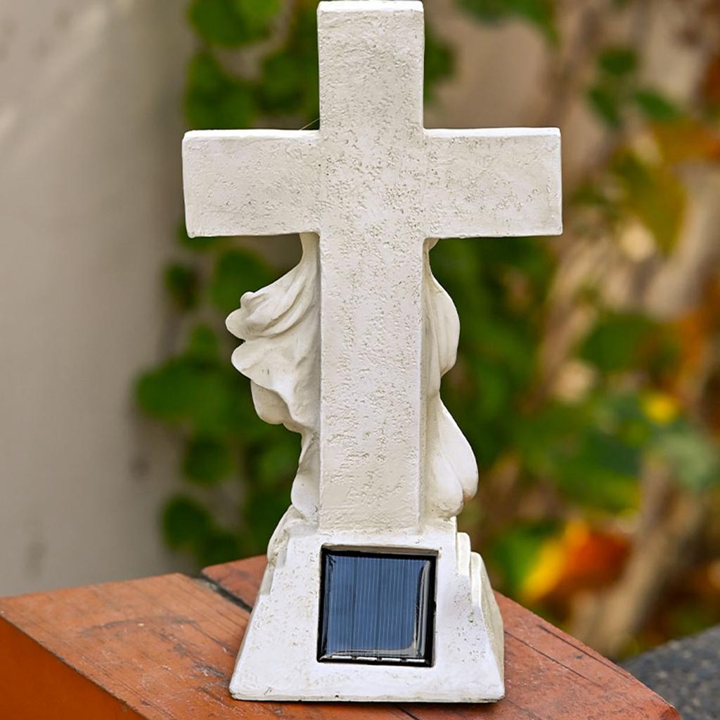Solar,powered Mary Cross Ornament For Cemetery Memorial Garden Outdoor Resin Crafts