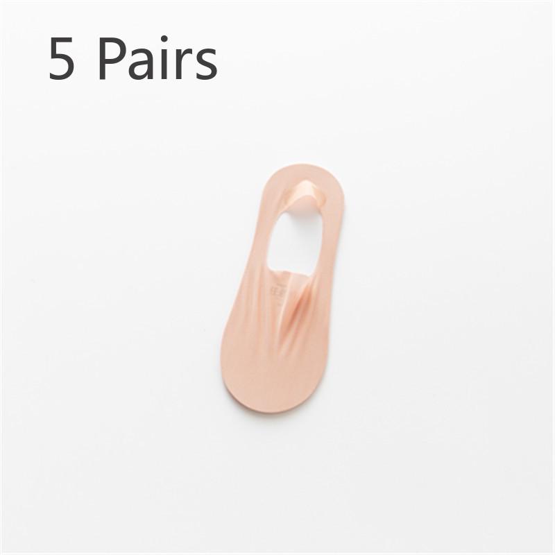 5 Pairs of Women's Summer Solid Color Invisible Thin Ice Silk Shallow Mouth Boat Socks