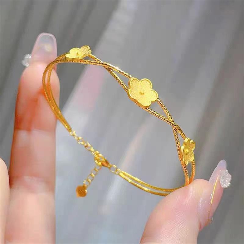 Double-layer Crossed Flower Bracelet Light Luxury High-end Temperament Bracelet Women's Fashion Design Sense Jewelry Women