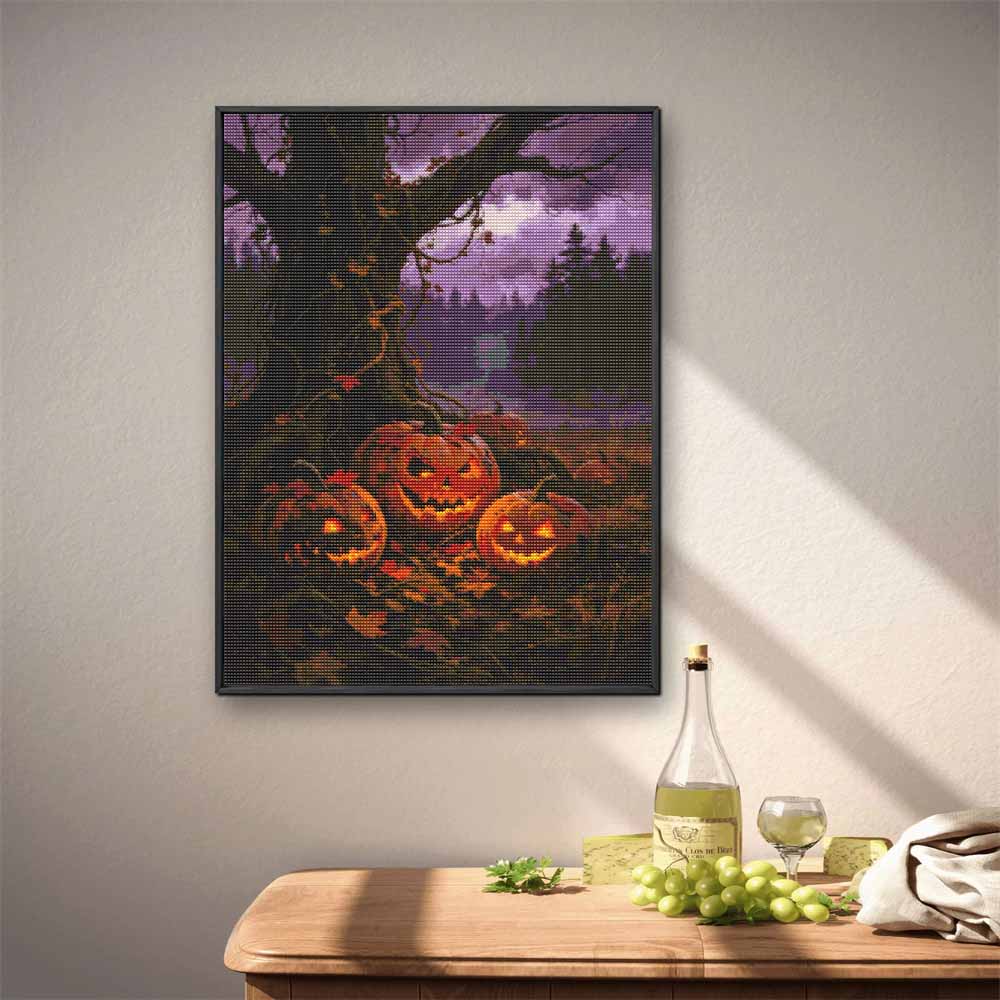 5D Diamond Painting Kit Spooky Halloween Pumpkins Full Drill Canvas Art DIY Rhinestone Craft for Modern Wall Decor