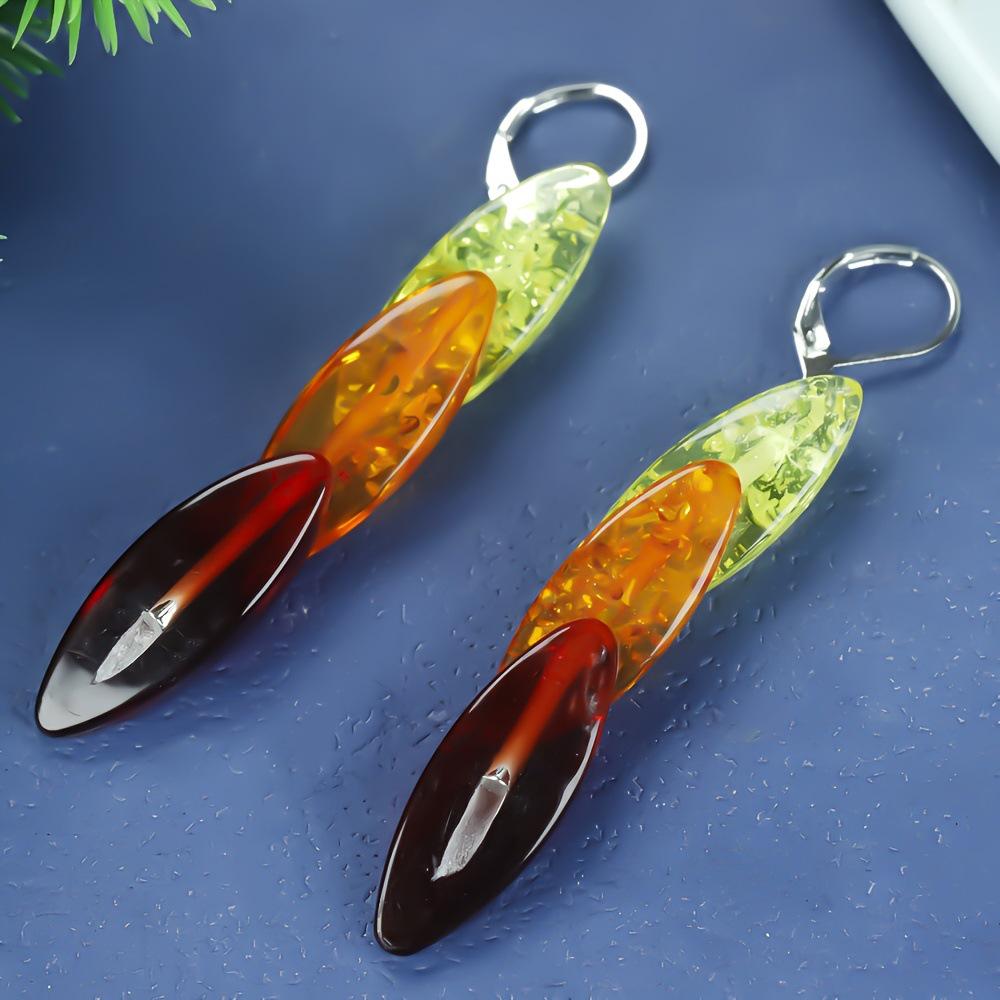 Set di Collana e Orecchini Vintage con Ciondolo Ambra Unisex - 3 Pezzi, Semplice ed Elegante