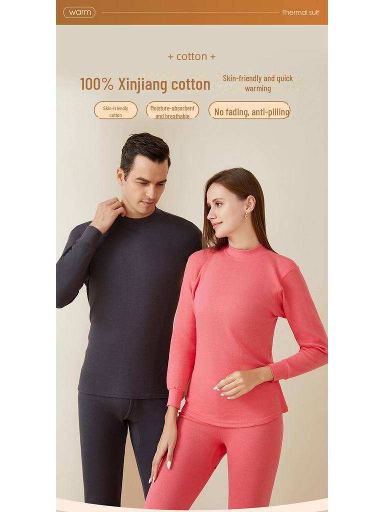 Arctic Fleece Cotton Men's Thermal Underwear Set: Lightweight Autumn/Winter Half-High Collar Top & Pants