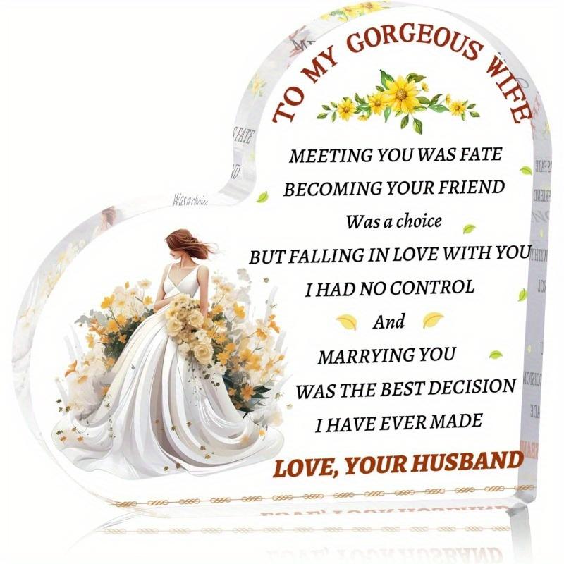 

Romantic Heart-Shaped Plaque for Wife - Sentimental Valentine s Day & Birthday Gift From Husband, Featuring Elegant Floral Design, Home Tabletop Deco 10*10cm