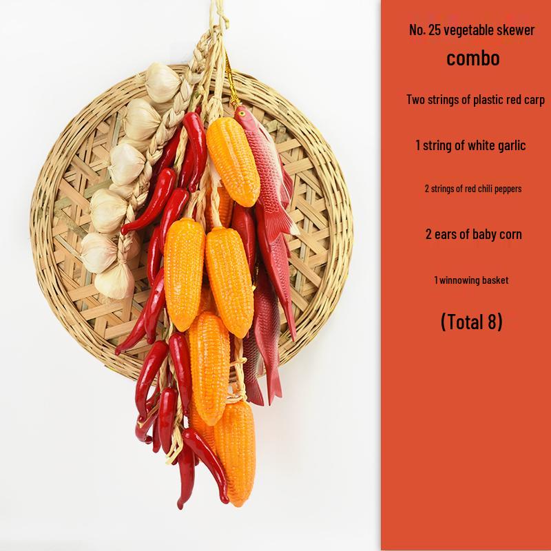 Brocheta Artificial de Chile Rojo, Ajo, Cacahuete y Maíz para Decoración de Fiesta de la Cosecha