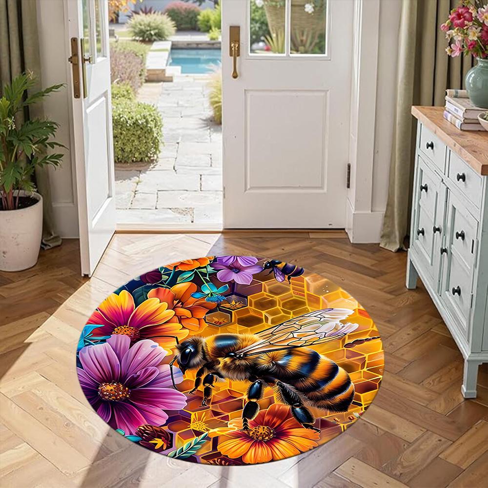Bee Round Floor Rug Perfect for Dormitory Study room Decorate room Hallway Anti-slip Round Rug Anime Office Decor Gift for Festivals