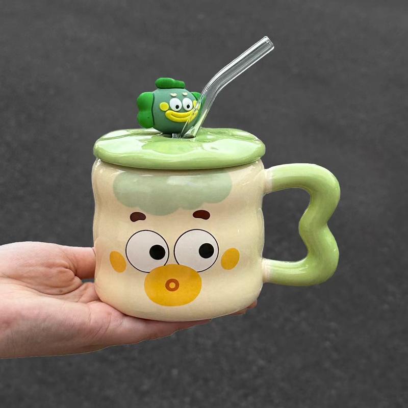 High Looking Cute Ceramic Cup with Lid Spoon for Girls Coffee Mug Large Capacity Water Cup Birthday Gift