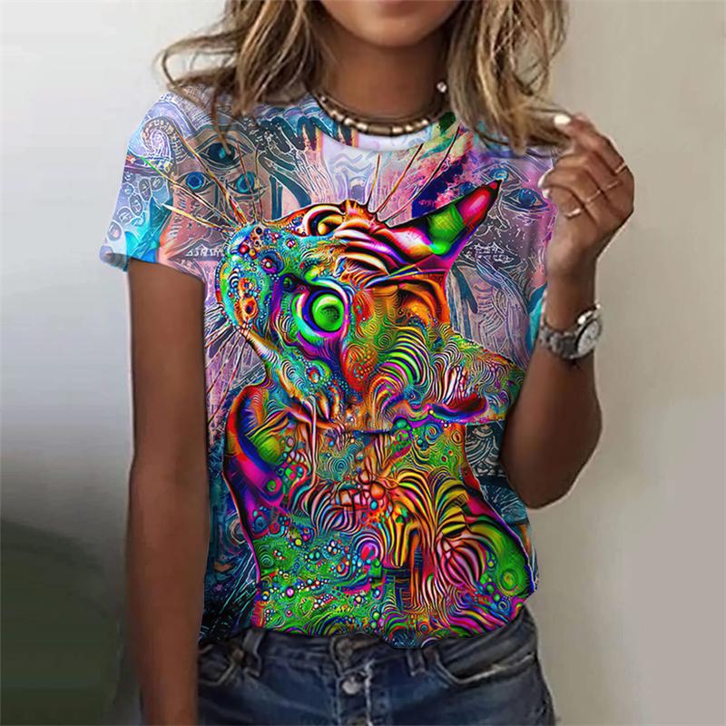 Funny Cat 3d Printed Women's T Shirts Summer Fashion Animal Print Short Sleeve Tees Girl Kawaii Y2k Top Clothes Female Clothing