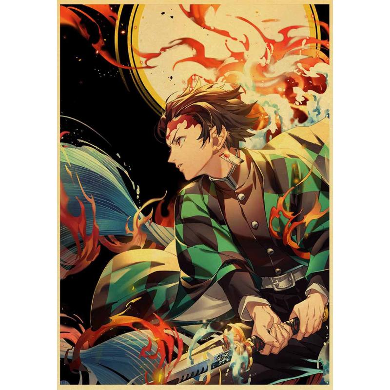 Klassieke Anime Demon Slayer Posters Esthetische Retro Kraftpapier Poster Home Decor Muurstickers Slaapkamer Bar Cafe Art Schilderen