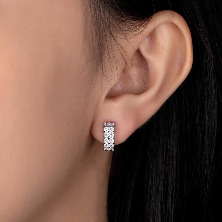 Elegant S925 Silver Korean Fashion Double Row Micro Diamond Clip-On Earrings for Women