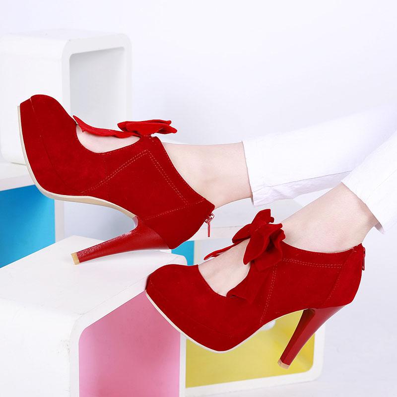 Custom Bowknot Design Mary Jane Pumps 10.5cm High Heels Shoes Women Black Red Apricot Platform Ladies Party Dress Pumps WSH5251