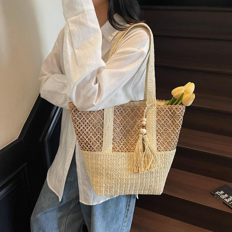 Summer Grass Woven Bag Women's 2025 New Fashion Large-capacity Commuter Tote Bag Seaside Vacation Beach Bag