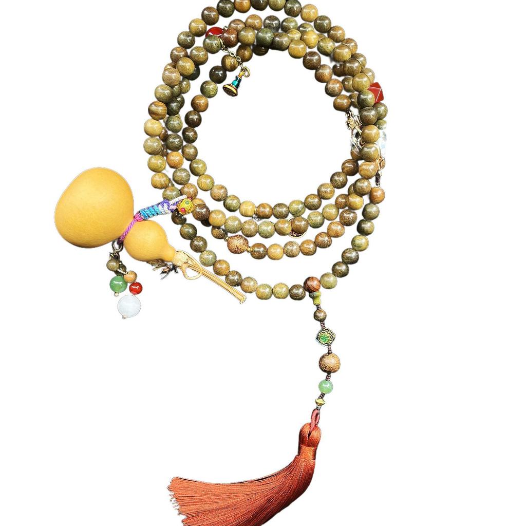 Yang Mi Style Green Sandalwood & Red Agate Gourd Bracelet with Crossbody Phone Chain