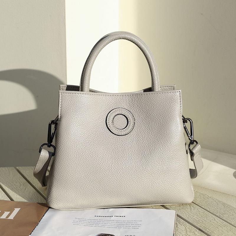 High-quality Real Cowhide Lychee Pattern Bucket Bag OEM Large-capacity Portable Messenger Women's Bag