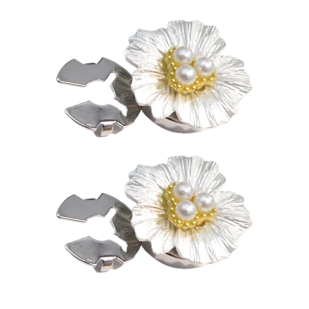 Women Shirt Button Flower Cover, 2pcs Pearl Flower Shaped Suits Decorative Button Covers, Floral Cufflinks, Color Gold/Silver
