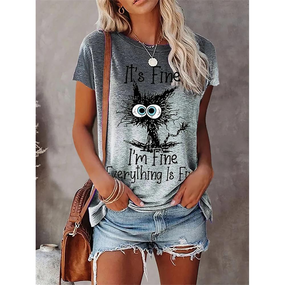2024 New Style T-Shirt For Women Heart Print Top Fashion Women's Oversized Clothes Tees Summer Crew Neck Blouse Original Design