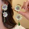 Colorful Fabric Flower Earrings Glass Crystal Drop Earrings Floral Pendant Earrings  Women Jewelry