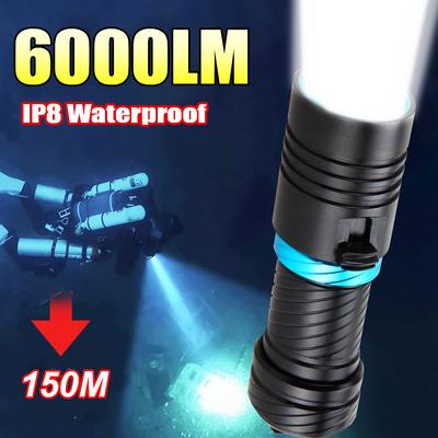 6000LM Ultra Parlak Dalış El Feneri L2 LED Spot Işık Tüplü Dalış Lambası 150M 26650 Su Geçirmez IPX8 Fener Kamp Balıkçılık Meşalesi