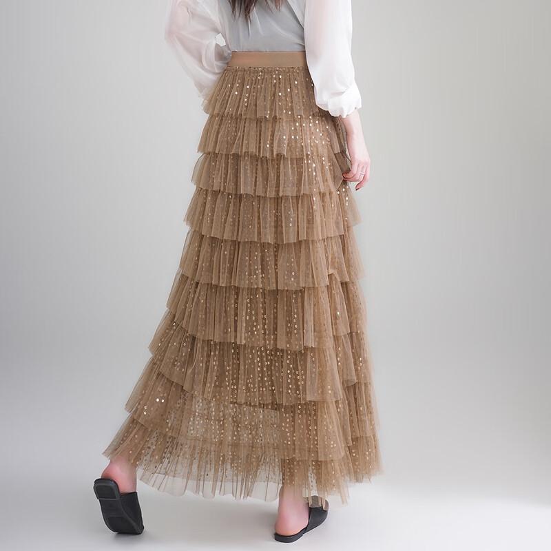 Süßer mehrlagiger A-Linien-Maxirock aus Netz mit Pailletten
