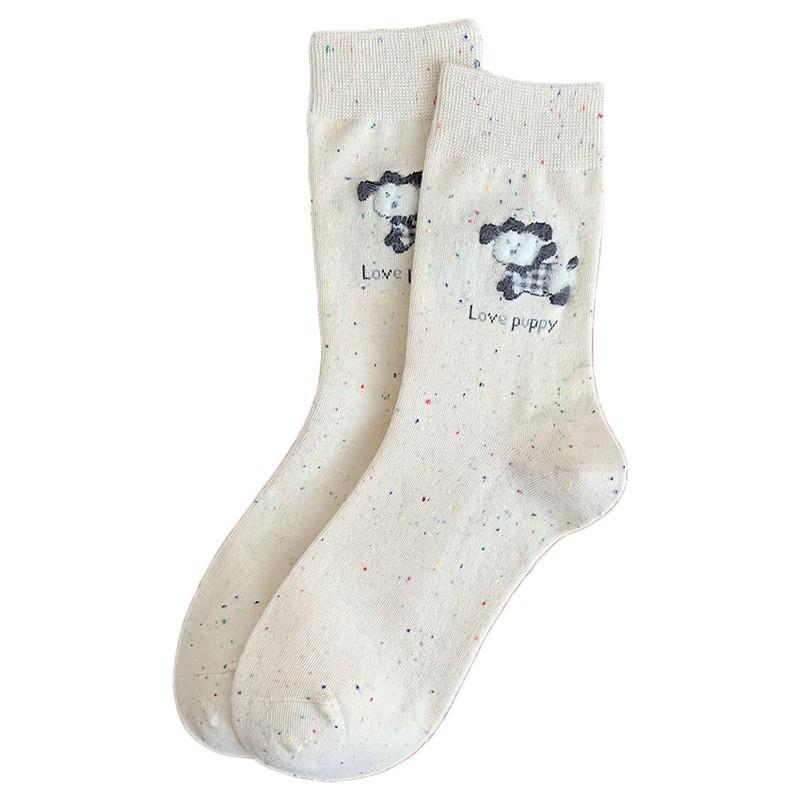 Pastoral Socks Pure Cotton Tube Socks Season Flocking Cute Three-Dimensional Cartoon Cotton Stockings Women