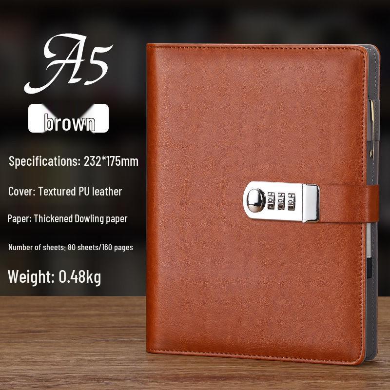 

Съемный блокнот на кольцах с паролем - A4/A5 для бизнеса и студентов A5 коричневый