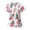 Women's Fashion Printed Short Sleeve V Neck Pattern Tops Pocket Working T-shirts