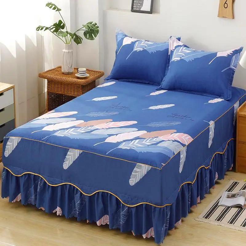 Falista koronkowa spódnica na łóżko Miękka i wygodna drukowana pościel Wzór roślinny Antypoślizgowa i pyłoszczelna narzuta na łóżko Pościel