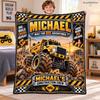 Personalized Construction Blanket for Boy, Custom Name Monster Truck Blanket, Dump Truck Excavator Blanket, Construction Birthday Gift