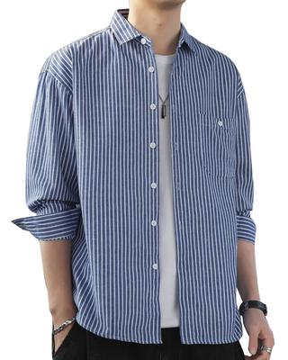 Bligo Long Sleeve Dress with Collar and and Breathable for Business or Casual Available In Plus Men's Shirt, Casual, Striped, Button-Down, Pockets,