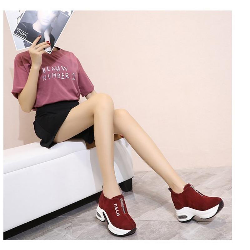 Women's Casual Shoes Autumn New Korean Version Height-increasing Thick-soled Zipper Suede Women's Shoes Fashion Sneakers
