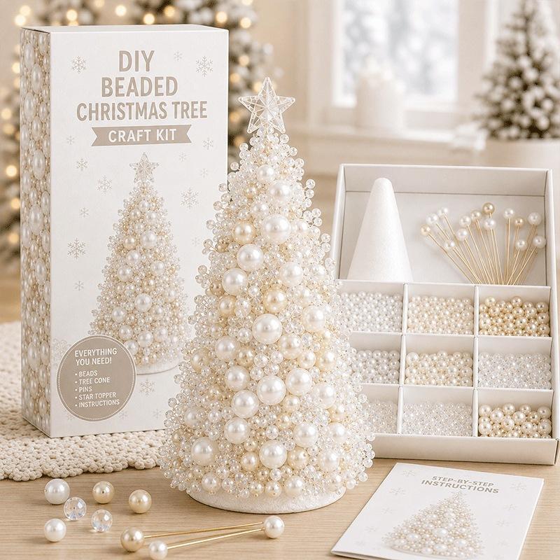 Kit de manualidades para árbol de Navidad con cuentas DIY, Mini árbol de cuentas con adorno superior exquisito, Decoración de mesa navideña hecha a mano para el hogar Christma
